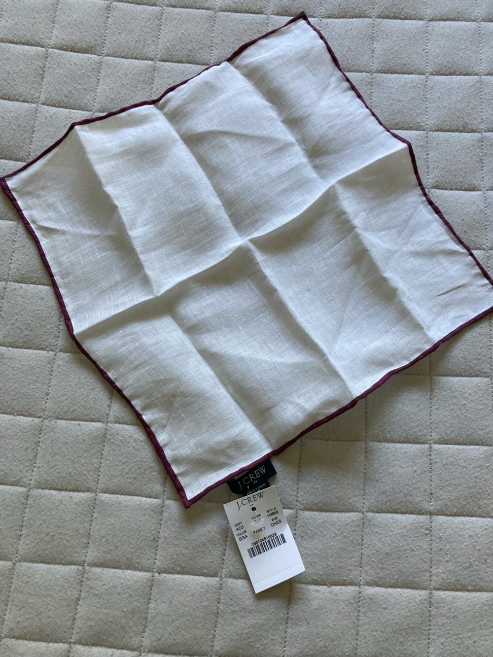 J. Crew White Pocket Square with Burgundy Trim